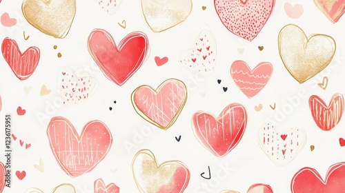 Graphic pattern of heart shapes.