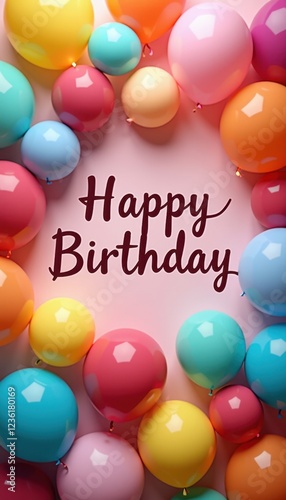 Vibrant Balloons Spell Happy Birthday Against Pink Background for Festive Celebration