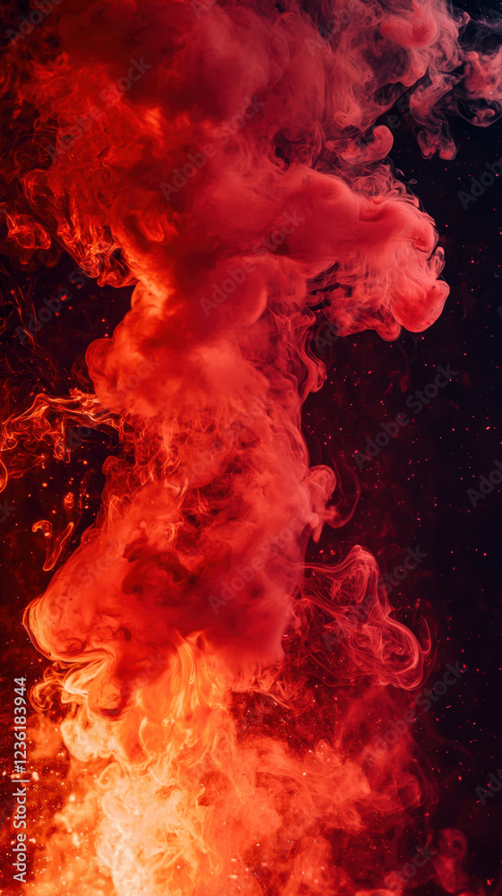 Dramatic red smoke explosion with fiery atmospheric tones Dramatic red smoke explosion with fiery atmospheric tones