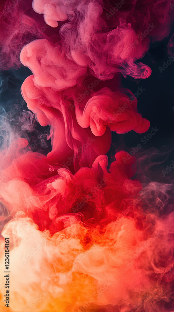 Fototapeta premium Colorful pink and orange ink cloud swirling in liquid