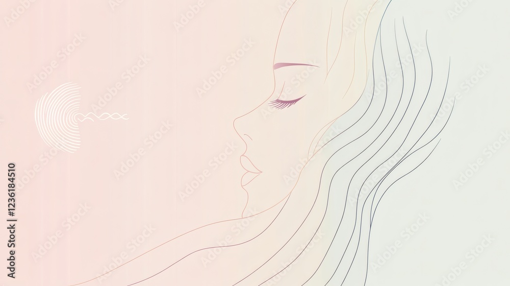Serene Woman's Profile with Abstract Energy Waves Mindfulness and Inner Peace Serene Woman's Profile with Abstract Energy Waves Mindfulness and Inner Peace