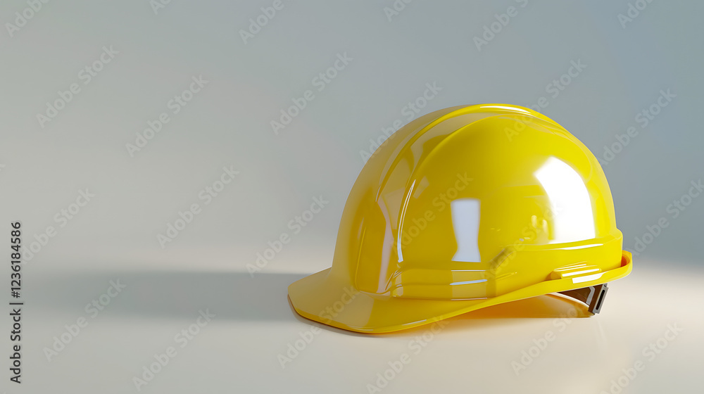 Fototapeta premium Bright yellow construction helmet resting on a clean surface for safety and protection during building projects