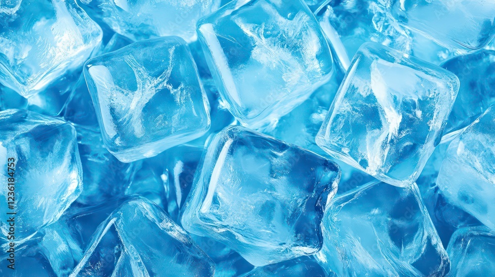 Close-up of many translucent, blue ice cubes. Close-up of many translucent, blue ice cubes.