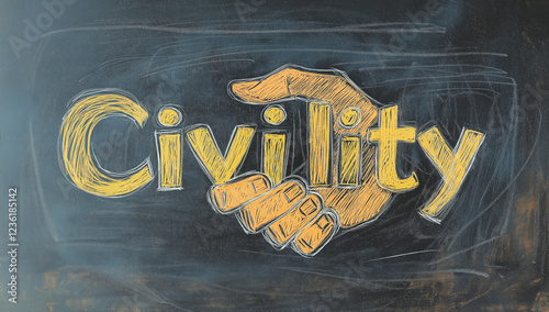 A creative chalk-drawn image of a handshake emphasizing civility on a blackboard, representing cooperation and understanding in human interaction
