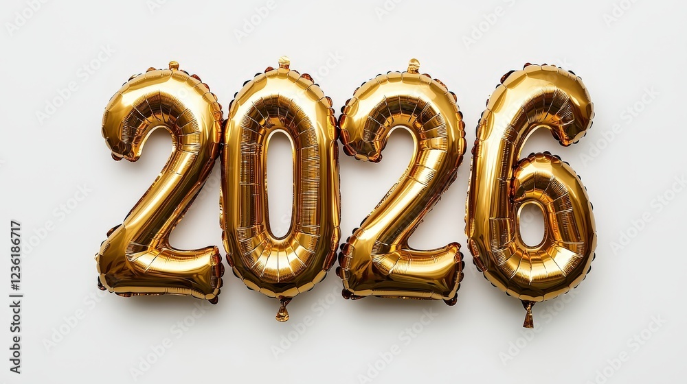 Golden Foil Balloons Shaped Like the Numbers Two, Zero, Two, Six on a Clean Background for Celebratory Events Golden Foil Balloons Shaped Like the Numbers Two, Zero, Two, Six on a Clean Background for Celebratory Events