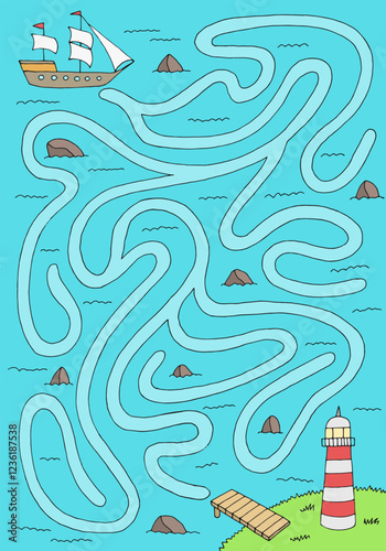Sea maze graphic color sketch vertical illustration vector 