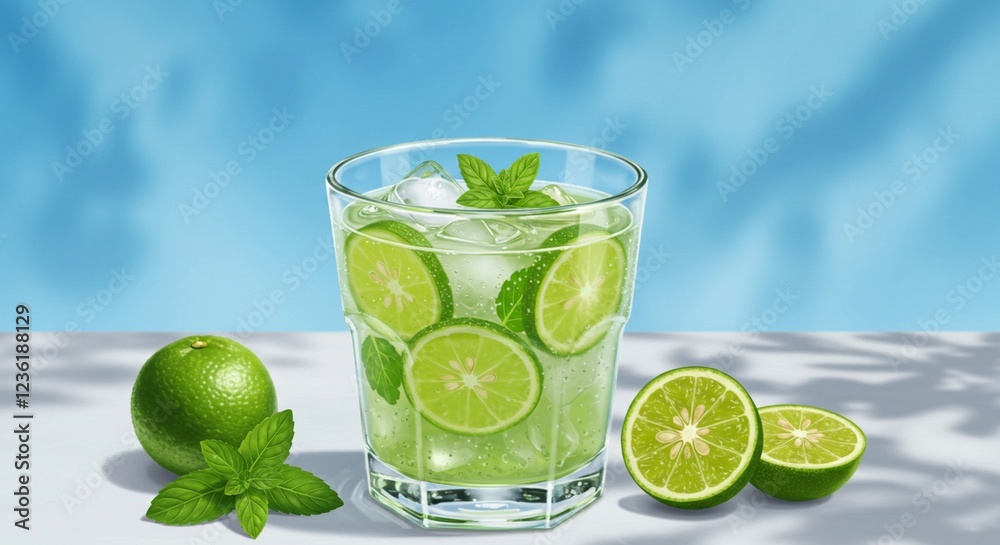 Refreshing Lime Mint Cooler: A Vibrant Summer Drink Illustration Refreshing Lime Mint Cooler: A Vibrant Summer Drink Illustration