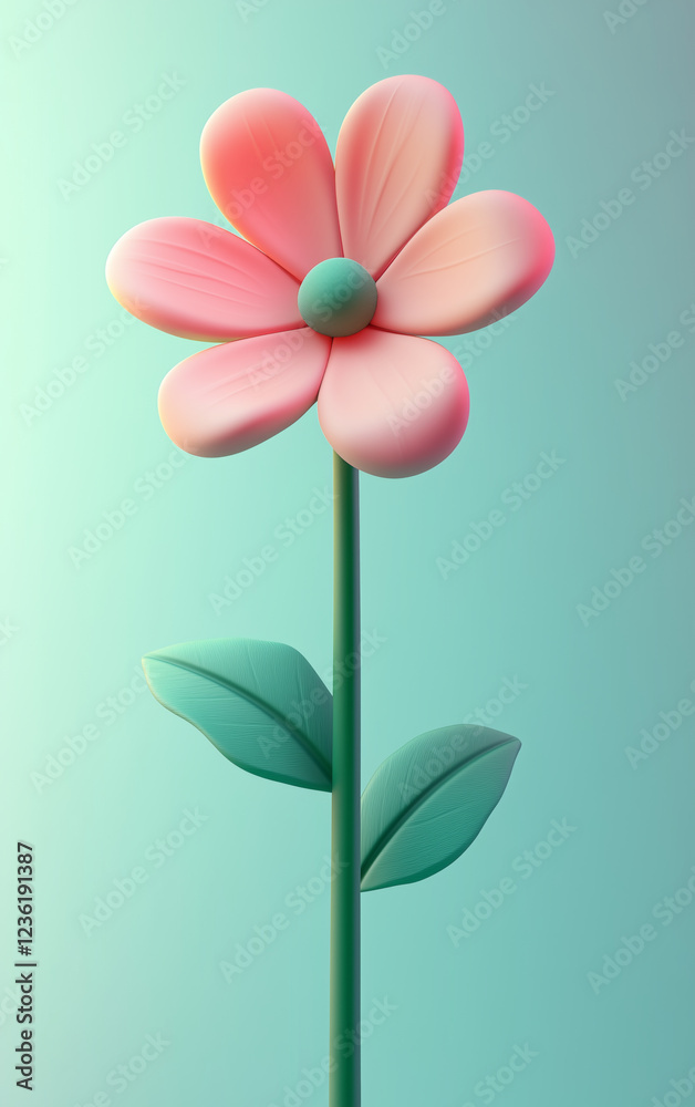 3d rendering of flower in pastel with green leaves 3d rendering of flower in pastel with green leaves