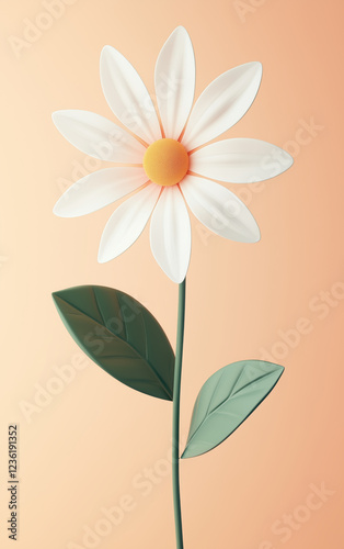 3d rendering of flower in pastel with green leaves