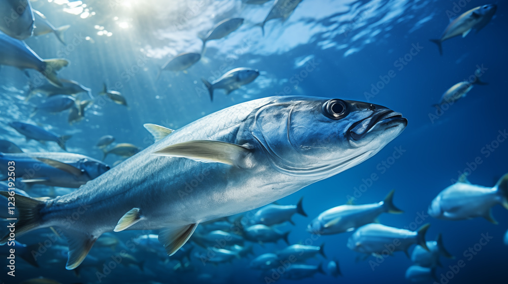Obraz premium School of herring baltic fish. Marine life. Shad optimized from to be used in background design, decoration