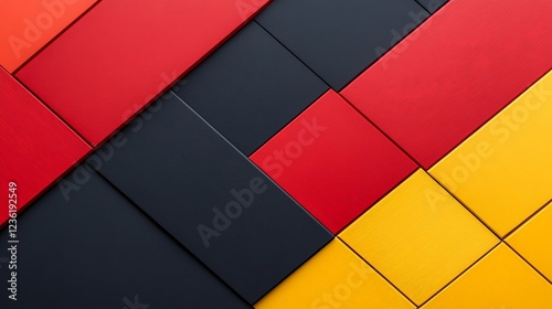 Abstract Geometric Pattern: A captivating abstract design featuring an arrangement of geometric shapes in vibrant red, black, and yellow, creating a dynamic and visually appealing pattern. 