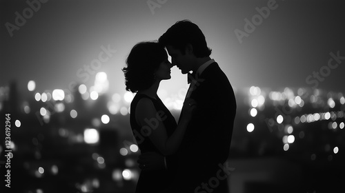Romantic Silhouette of Couple Embracing at Night