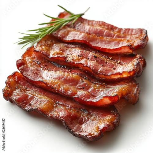 Smoked raw pork ribs with fresh meat on a white background, perfect for grilling or barbecuing, showcasing a delicious cut of meat ready to cook photo