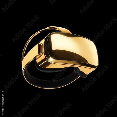 VR headset golden logo isolated on black background