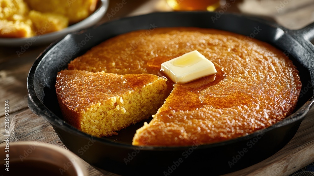 Sponge cake with butter in a cast-iron frying pan. Sponge cake with butter in a cast-iron frying pan.
