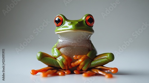 Green frog on a white background 