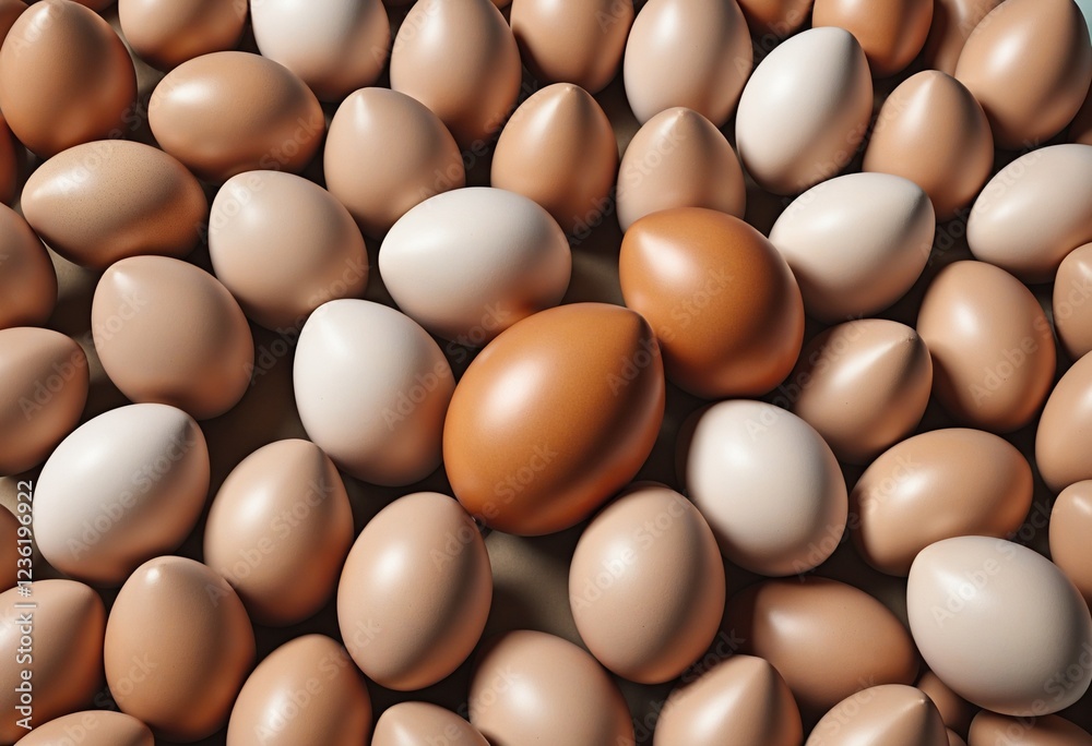 A Single Colorful Egg Amongst a Sea of Natural Brown Eggs in a Rustic Carton A Single Colorful Egg Amongst a Sea of Natural Brown Eggs in a Rustic Carton