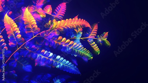 Wallpaper Mural Vibrant Neon Fern Leaves Against Dark Background Torontodigital.ca