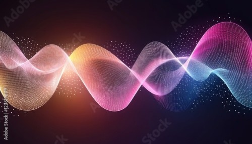 Abstract Colorful Wavy Lines, Digital Data Visualization, Smooth Flowing Curves on Dark Background