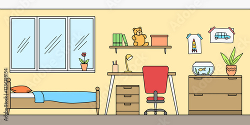 Children room graphic color home interior sketch illustration vector 