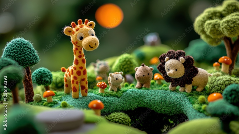 Obraz premium Adorable Felted Animal Scene in Miniature Forest