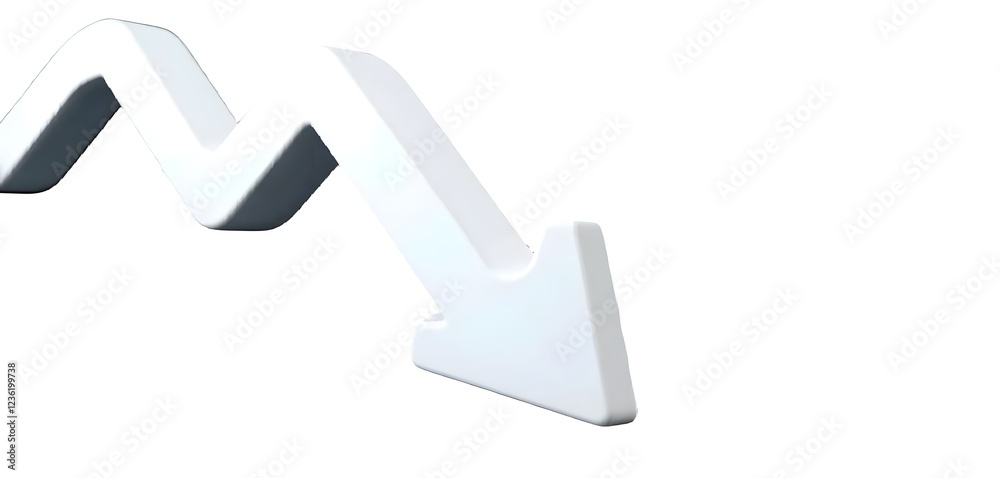 3D White Arrow Declining Sharply on a White Background 3D White Arrow Declining Sharply on a White Background