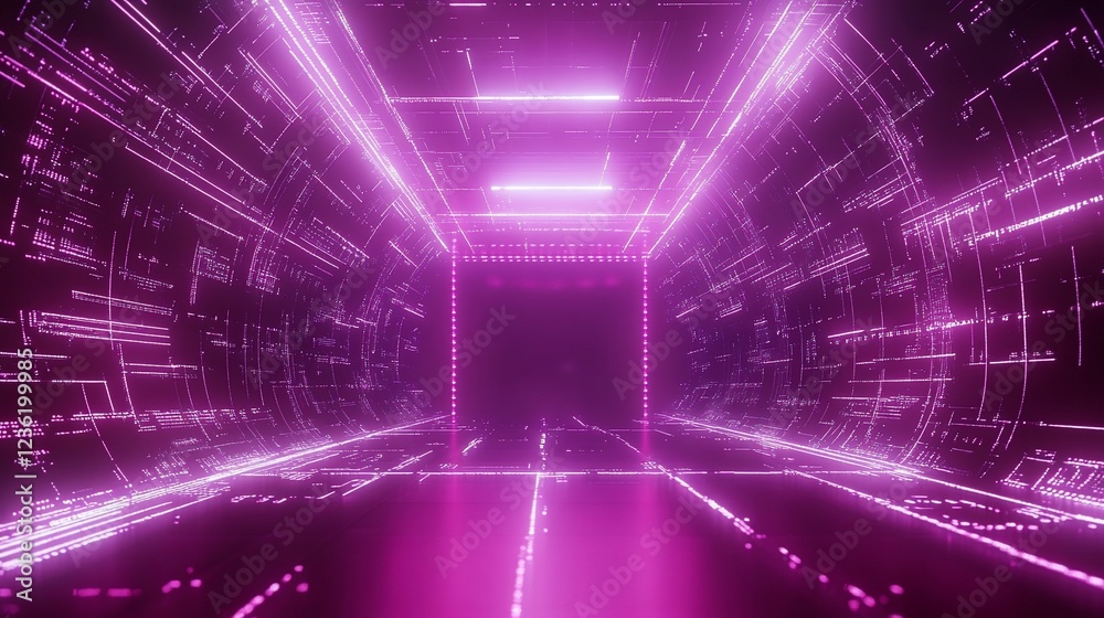 Abstract futuristic tunnel with glowing pink neon lights and geometric patterns creating a portal Abstract futuristic tunnel with glowing pink neon lights and geometric patterns creating a portal