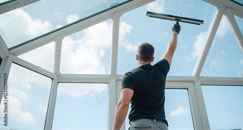 Man Cleaning Conservatory Roof Windows