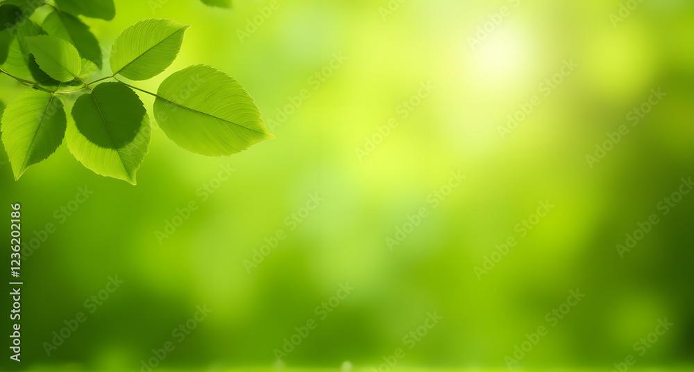 Naklejka premium Fresh Green Leaves in Sunlight, Nature Background