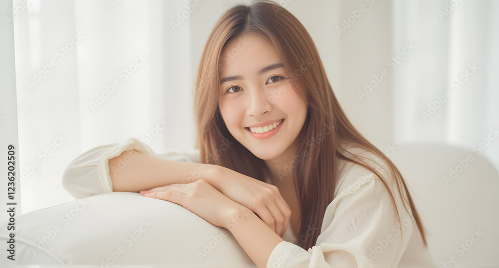 Happy Young Woman Relaxing on a Couch Happy Young Woman Relaxing on a Couch