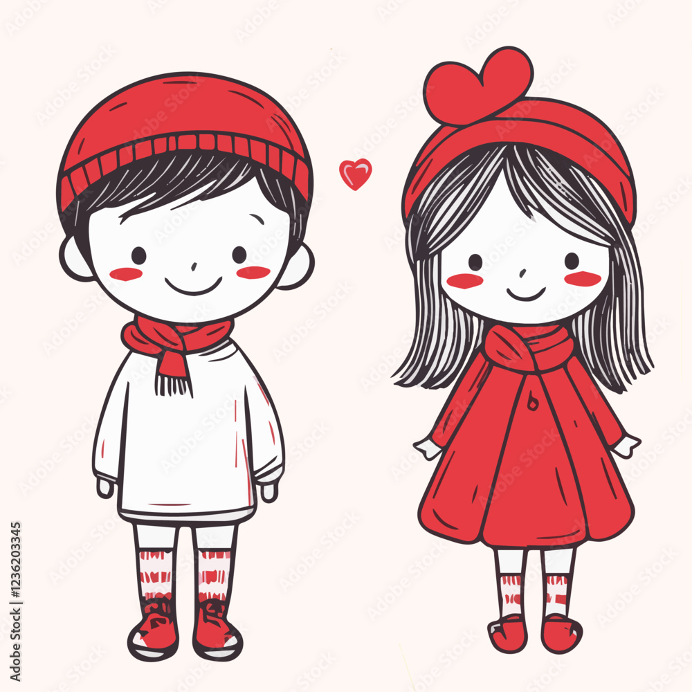 Illustrations of cute couple love in Valentine's festival Illustrations of cute couple love in Valentine's festival