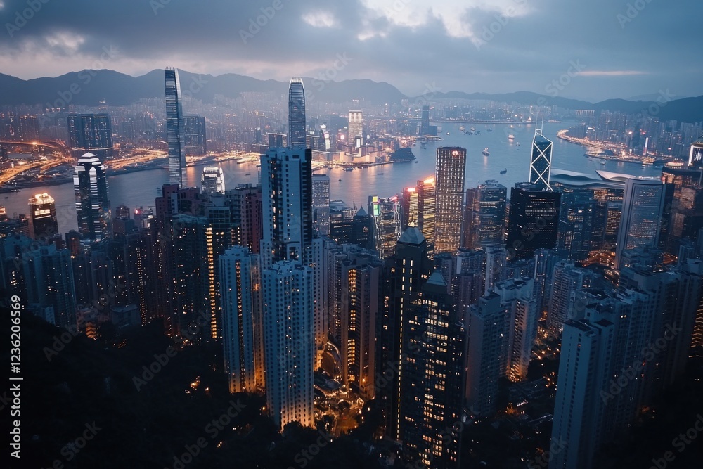 Fototapeta premium Cityscape at Night from Hilltop