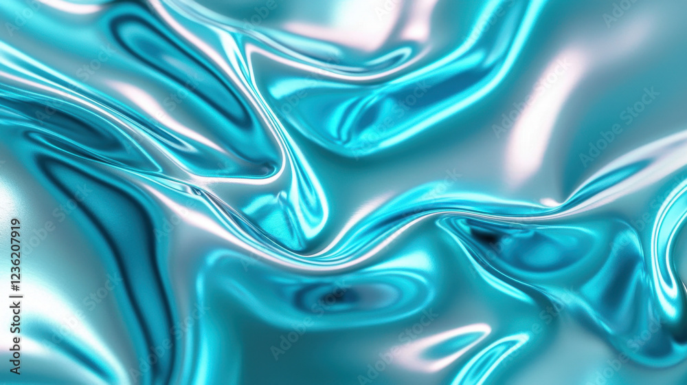Obraz premium Abstract fluid metallic turquoise texture with smooth waves