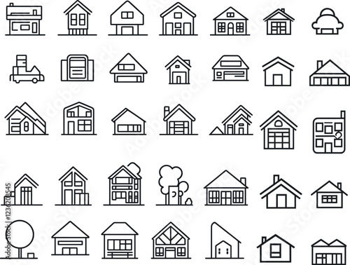 Set of Minimalist real state House and Building Line Icons