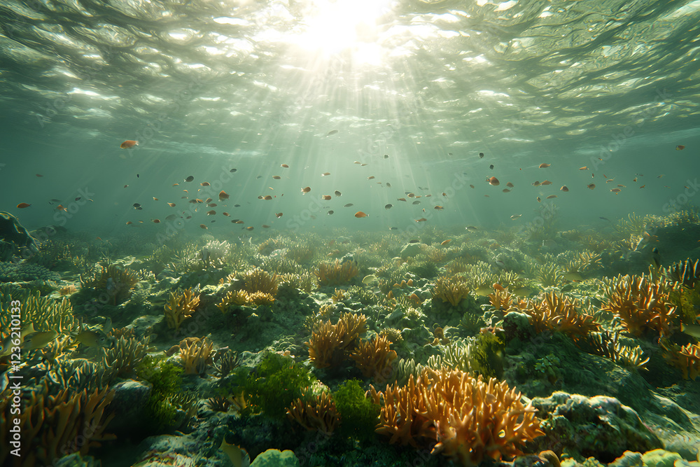Fototapeta premium Underwater Tropical Corals Reef with colorful sea fish. Marine life sea world. Tropical colourful underwater seascape.