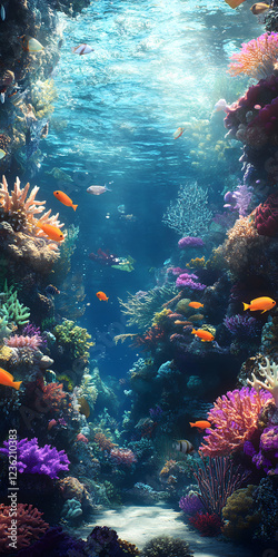 Underwater Tropical Corals Reef with colorful sea fish. Marine life sea world. Tropical colourful underwater seascape.	