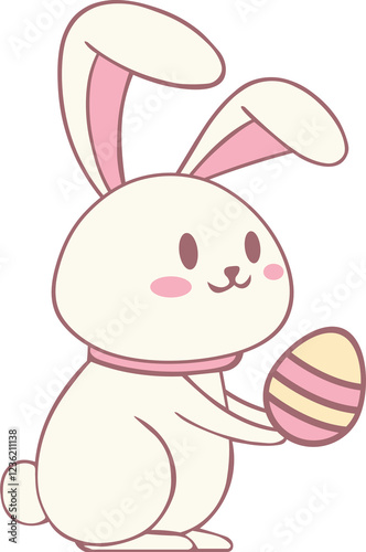 Easter Bunny Holding Easter Decorated Egg in Paws | High Resolution, Vector Illustration, Isolated on Transparent Background