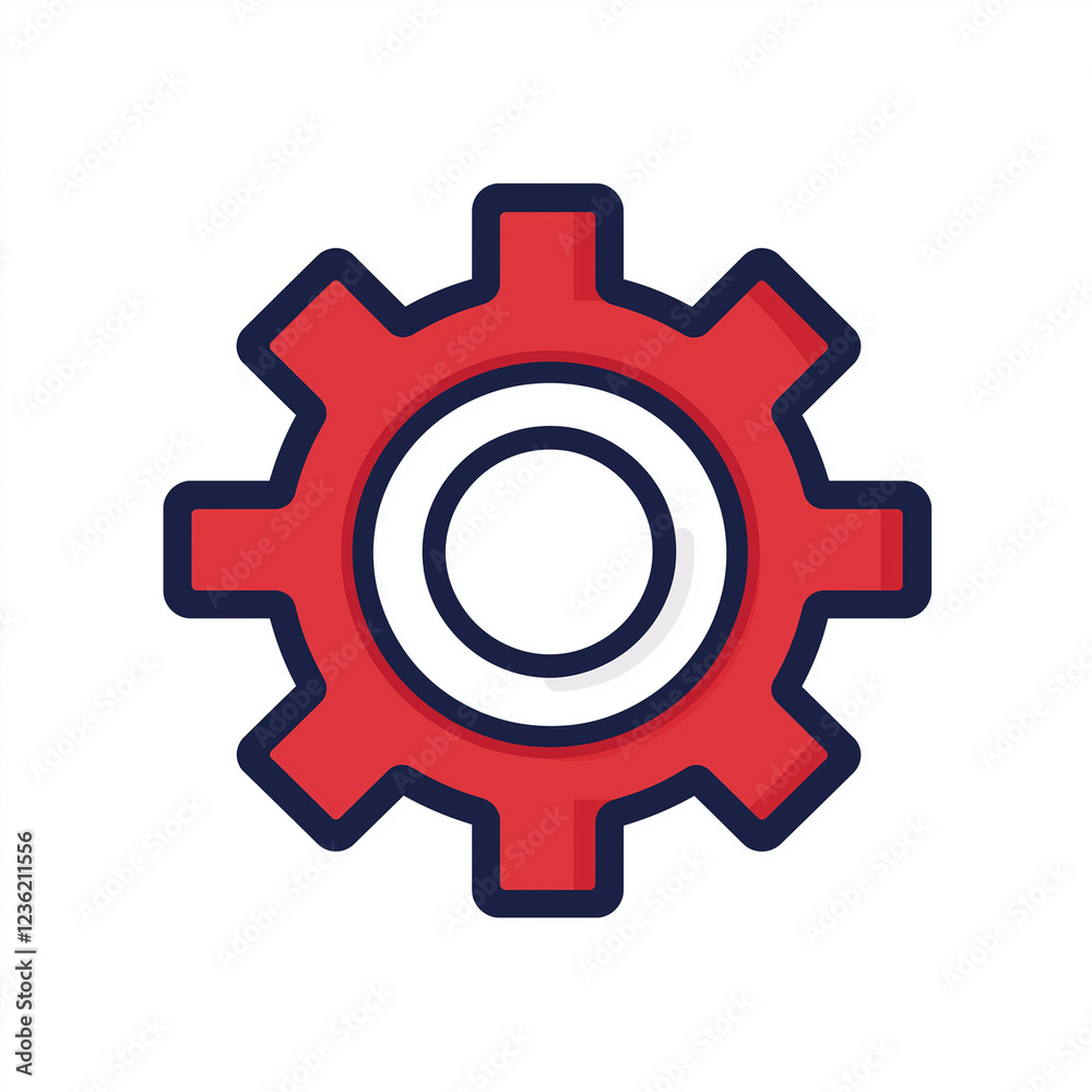 simple gear icon in flat design style, featuring red color with white center, representing technology and engineering concepts simple gear icon in flat design style, featuring red color with white center, representing technology and engineering concepts