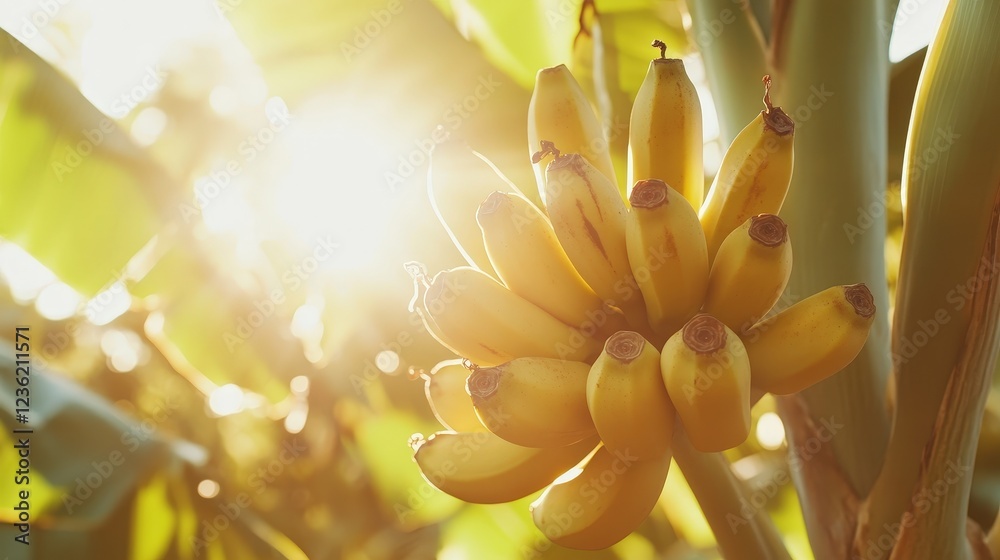 Obraz premium Bananas growing on a branch. Selective focus