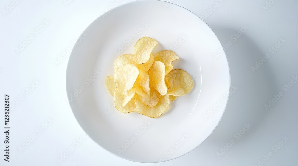 Thin Crispy Potato Chips on a White Plate Thin Crispy Potato Chips on a White Plate