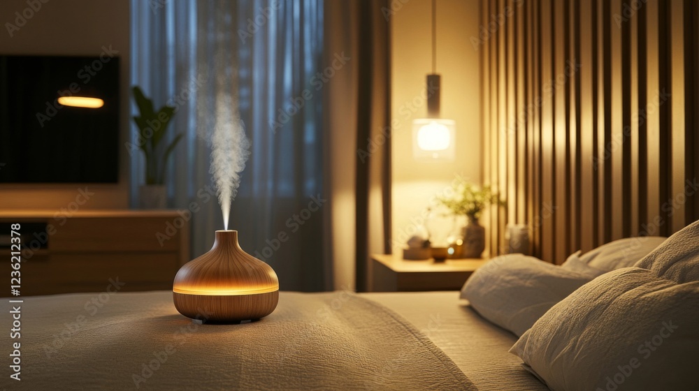 Warm and Serene Bedroom with Essential Oil Diffuser