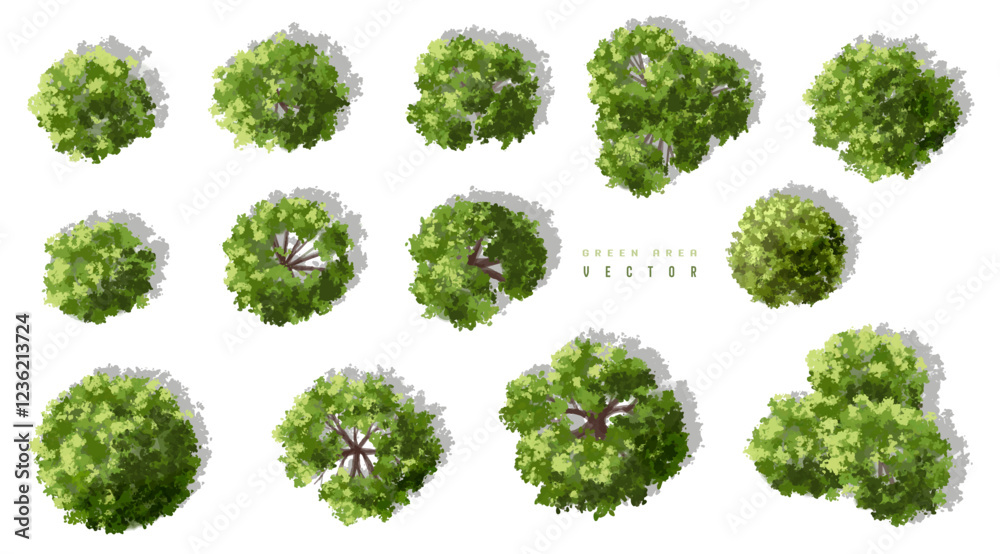 Vertor set of green tree,plants top view for landscape plan,schematic layout,eco environment concept design,watercolor greenery illustration Vertor set of green tree,plants top view for landscape plan,schematic layout,eco environment concept design,watercolor greenery illustration