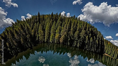 Wide Forest Panorama with Vibrant Trees, Calm Nature, and a Beautiful Landscape, Generative AI photo