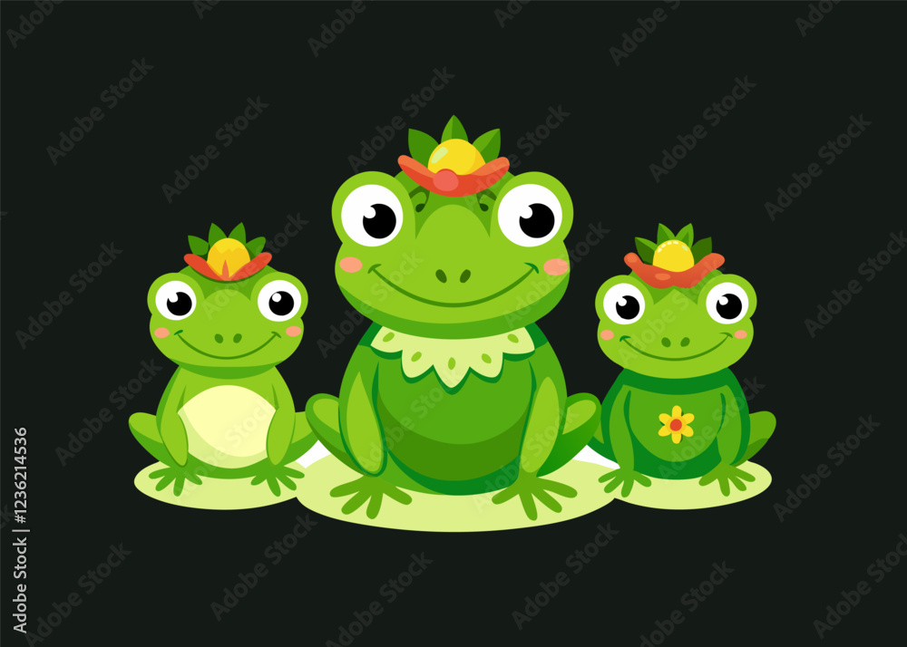 Fototapeta premium Cute green frog on lotus leaf. Vector cartoon illustration isolated on white background