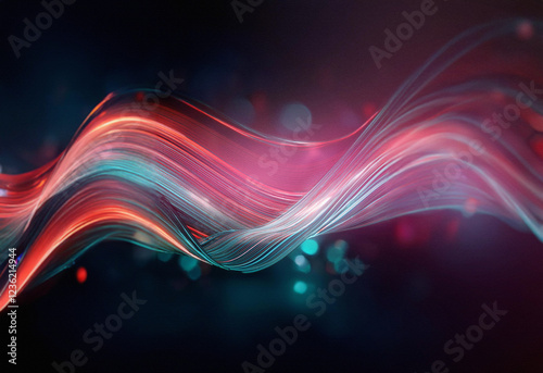 Abstract sci-fi background featuring a double exposure of flowing, luminous red and teal waves.  The image evokes a sense of energy and movement.