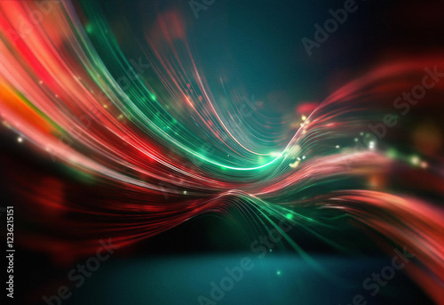 Abstract sci-fi background featuring a double exposure effect.  Swirling, vibrant red and green light trails create a dynamic, energetic composition.