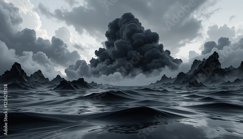 Mystical Drift Abstract Black Clouds in Water