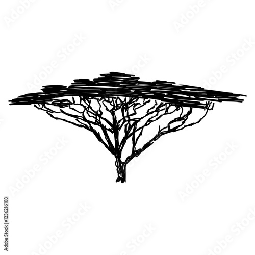 savanna tree, vector sketch