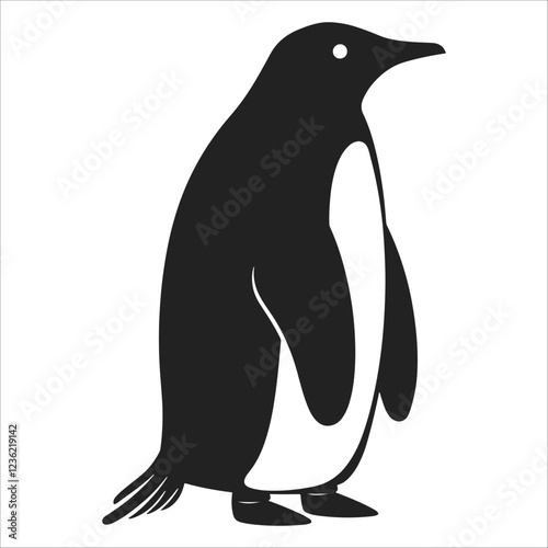 Penguin Silhouette Standing Upright - Arctic Bird Minimalist Illustration