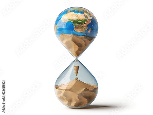 The Earth Hourglass Concept A Symbol of Time and Our Planets Survival and Future. Climate change concept. Earth day, April 22